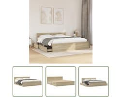 vidaXL Houten Bed - Bed Frame - Bedframe met hoofdeinde bewerkt hout sonoma eiken 180x200 cm - Bed Met Lades - Sonoma Eiken - Tweepersoonsbed
