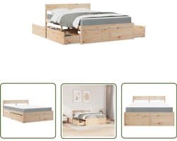 vidaXL Bed Frame - Slaapkamers - Bed met lades en matras massief grenenhout 120x200 cm - Houten Bed - Grenenhouten Bed - Tweepersoonsbed