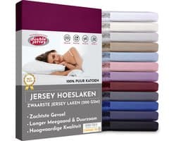 Double Jersey Hoeslaken - Hoeslaken 180x200+30 cm - 100% Katoen  Burgundy