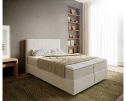 Boxspringbed Dream-Well Bouclé Crème-Wit 140x200 cm met Pocketveringmatras en Topper Visco