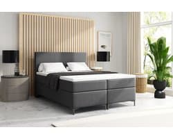 Meuba Home - Atlanta Boxspring - Donkergrijs - 180x200 - Stof - Met topper 8cm