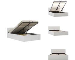 vidaXL Bedframe - Bedframes - Bed - Bedden - Bedframe met opbergruimte hydraulisch kunstleer wit 120x200 cm