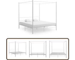 vidaXL Hemelbedframe - Wit - Metaal - 200x200 cm Metalen Bed Frame - Hemelbed - Tweepersoons Bed - Witte Bed - Slaapcomfort