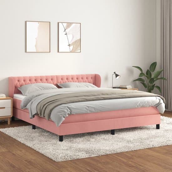 vidaXL - Boxspring - met - matras - fluweel - roze - 160x200 - cm