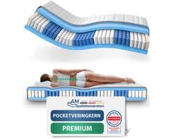 AM Qualitätsmatratzen - Hoogwaardig 7-Zone Pocketveringmatras 150x200 cm (H5) - 24 cm - Zeer stevig - Pocketvering Matras 150 x 200 - TENCEL Lyocell tijk - ergonomisch matras