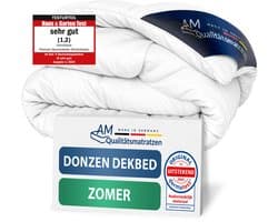 AM Qualitätsmatratzen - 100% dons - Hoogwaardig donzen zomerdekbed 200x200 - Zomerdekbed 200x200 cm - Mee-ademend donsdekbed voor in de zomer - Inlegwerk van katoen