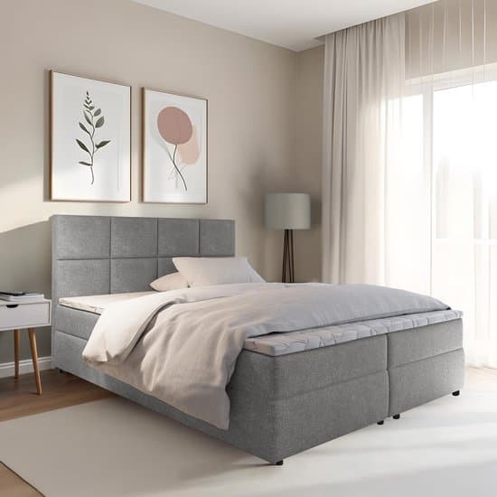 Boxspring met opbergruimte Sam - 140x200 cm - Grijs - Inclusief Topper - Bed met Opbergruimte - Opberg boxspring - Bonellvering tot 100 kg - Beddenbriljant