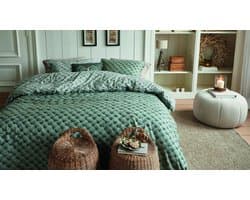 Rivièra Maison Woven Wool dekbedovertrek - Tweepersoons - 200 x 200/220 cm - Groen