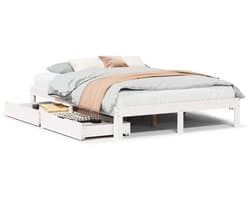 Tweepersoonsbed | Dubbelbed | Volwassenenbed | Bedframe met lades massief grenenhout wit 120x200 cm