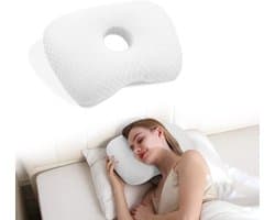 Hoofdkussen - slaapkussen - Oorpiercing kussen - Ergonomisch contour - met gat voor CNH en oorpijn, ontsteking, doorligwonden voor zijslapers, katoenen en polyester zijslaperkussen, wasbaar en verstelbaar oorbeschermingskussen, Wit