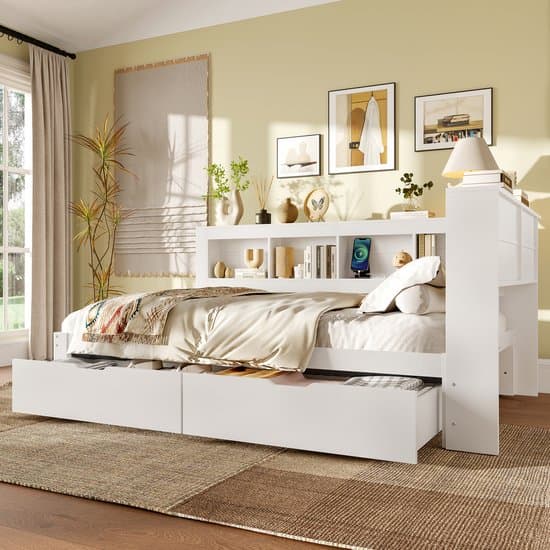 Wishdor – Dagbed 140x200 cm – 2 laden, stopcontact & USB – Wit – Stijlvolle alles-in-één oplossing voor de logeerkamer