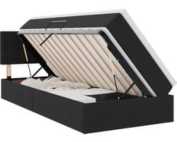 vidaXL - Opbergbed - met - LED - met - matras - met - LED - Zwart - 100 - x - 200 - cm - Fluweel