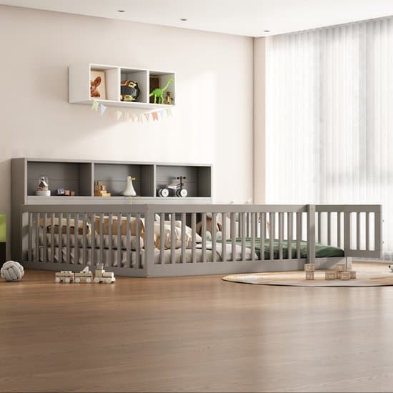 Slaapbank - 140x200 cm - Met Zij-opbergruimte - Met Lattenbodem en Reling - Grenenhout - Grijs