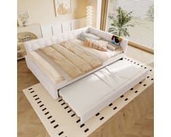 REDOM Bedbank 140x200 cm van fluweel/MDF, met uitschuifbed en USB/Type-C
