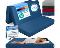 ELONEO Opvouwbaar Matras - 3-Delig Vouwmatras, Extra Dik 15 cm Schuim, Wasbaar en Draagbaar Logeermatras voor Volwassenen, Tweepersoonsbed (Blauw, 140 x 195 x 15 cm)