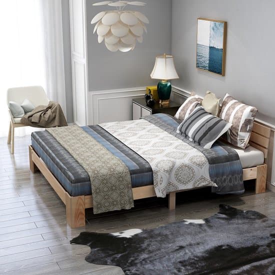 HAUSS SPOLE Tweepersoonsbed 140x200 cm - Massief Grenen Bed Met Lattenbodem En Hoofdeinde - Stevig En Naturel - Zonder Matras