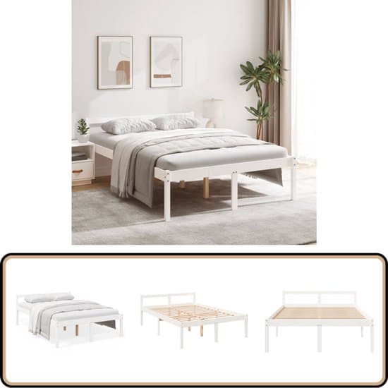vidaXL Seniorenbed - Massief Grenenhout - Wit - 120x200 cm Houten Bedframe - Modern Bed - Seniors Bed - Bed Voor Ouderen - Stapelbaar Bed