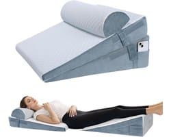 Bedwigkussen om te slapen - Verstelbaar driehoekskussen - Postoperatieve ondersteuning - Traagschuim met gel - Verstelbaar tot 30 cm - Grijs
