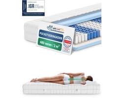 AM Qualitätsmatratzen - Ergonomisch 7-Zone Pocketveringmatras 160x200 cm - Gemiddeld (H3) - 20cm - Matras met 7 ergonomisch ligzones - OEKO-TEX - 7-zone matras 160 x 200 cm - 480 veren