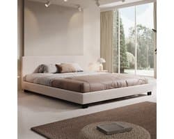 Meubella - Tweepersoonsbed George - Beige ribstof - 180x200 cm