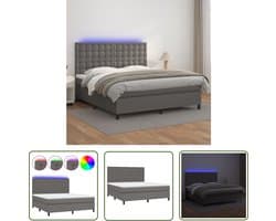 vidaXL Led Bed - Boxspring Bed - Boxspring met matras en LED kunstleer grijs 180x200 cm - Kunstleder Bed - Tweepersoons Bed - Groot Bed