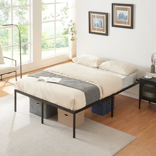 Metalen bed tweepersoonsbed Vårdö met bedbodem 140x200 cm zwart [en.casa]