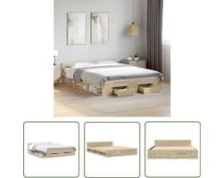 vidaXL Houten Bed - Bed Frame - Bedframe met lades bewerkt hout sonoma eikenkleurig 140x200 cm - Bed Met Lade - Sonoma Eiken - Slaapkamermeubilair