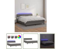 vidaXL Led Bed - Boxspring - Boxspring met matras en LED kunstleer grijs 160x200 cm - Kunstleder Bed - Pocketed Spring Mattress - Adjustable Headboard