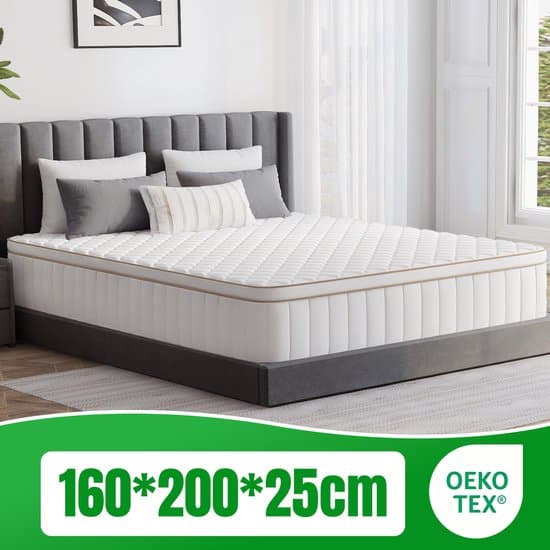 Fukstern Matras 160x200 - matras 25cm dik - 7 zones - pocketvering matras - Orthopedisch - OEKO-TEX Gecertificeerd - 9 Lagen Hoogwaardige Materialen - Anti-Allergische - Eenpersoonsmatrassen - medium - Voor Kinderen en Volwassenen