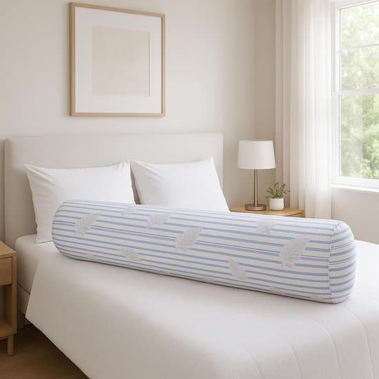 Versterkend Rolkussen - Cilinderkussen Bedkussen - Extra Comfort Slaap - Gemaakt in Frankrijk - 140 cm - Wit met blauwe strepen