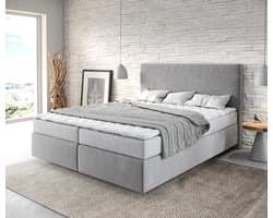 Bed Dream-Well Grijs 160x200 cm microvezel stof met matras en topper boxspring-bed