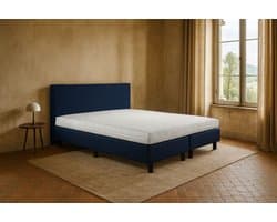 Boxspring Vendita vlak 180x200 cm Luxe Pocketvering Stof donkerblauw Gratis 2x Hoofdkussens