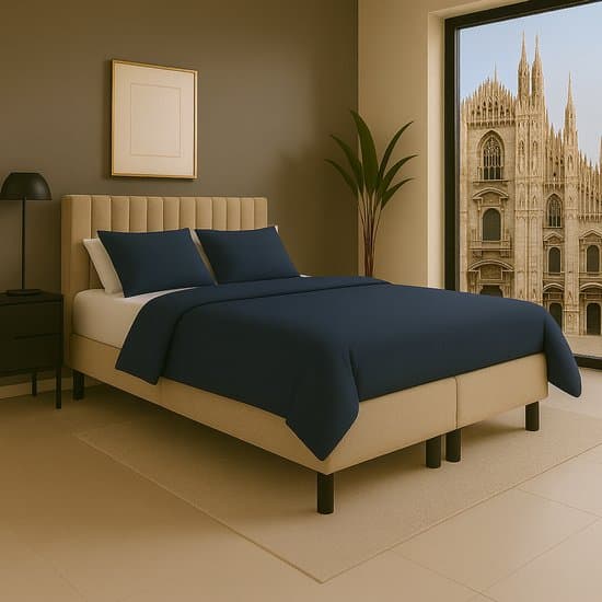 Boxspring vlak Milano 180x200 cm Luxe Pocketvering Stof beige Gratis 2x Hoofdkussens