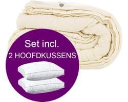 Wollen Dekbed 4-Seizoenen + 2 Hoofdkussens - Tweepersoons - 200x200 cm - Set