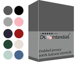 Droomtextiel Dubbel Jersey Hoeslaken Antraciet Lits-Jumeaux 200x220 cm - 100% Katoen - Hoge Hoek - Heerlijk Zacht - Strijkvrij - Rondom elastiek - Stretch - Dubbel Dikke Kwaliteit