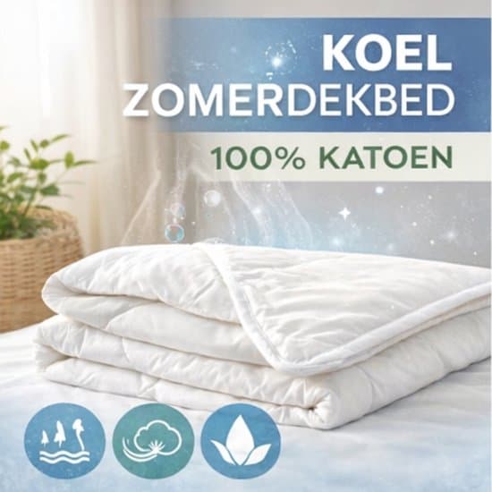 Zomerdekbed katoen 200x200, Koel & Ademend – Licht Zomer Dekbed – 100% Katoen – Ideaal bij Warm weer – Cool cotton – warmteklasse 4