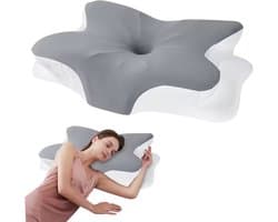 Orthopedisch Nek Kussen van Memory Foam – Ergonomisch Hoofdkussen voor Nekondersteuning en Betere Slaap – Vlindervorm – Lichtgrijs