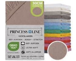 Princess Line- Comfortabel Ultra-Soft-Hoeslaken -100% katoen-Jersey -Stretch -Strijkvrij- Rondom elastiek-Hoekhoogte tot 30cm-2Persoons-160x200 cm-Taupe