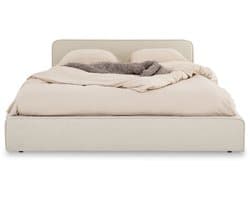 Gestoffeerd bed MARINI tweepersoonsbed 140x200 cm in crème wit - Gestoffeerd bed met lattenbodem, modern design & stevig houten frame met kunststof pootjes - Hoofdafbeelding