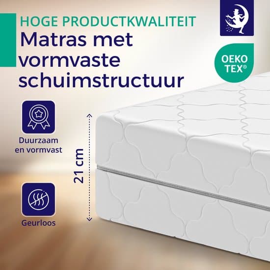 Matras 140 x 200 cm - Hoogte 21cm - Pocketvering matras met 7 zones - Ergonomisch - Stevig – Tweepersoons