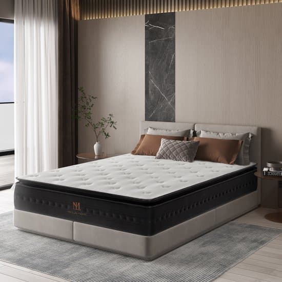 MeiLun P1 Hybrid Pocketveringmatras met Latex Matras 180x200cm-32cm - Luxe Pocketveringmatras - Verkoelende Gebreide Tijk - Latex Comfortlaag - Meerlagig Schuim - Foamrand voor Extra Randsteun - Ademend en Hoogwaardig