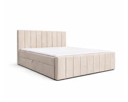 Boxspringbed 01 BIS – Stijlvol & Comfortabel – Met Bonellvering, Topmatras en Opbergruimte – 140x200 Beige (Manila 02)