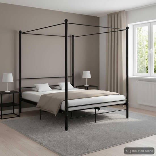 Hemelbed Frame Zwart Metaal 180x200 cm - Stevig Bedframe met Lattenbodem