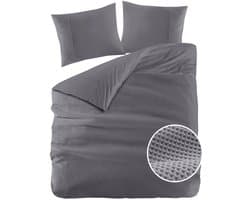Papillon Dekbedovertrek Mendoza Wafel Antraciet Tweepersoons 200x200/220 cm - Hoogwaardige Percale Katoen Super Zacht