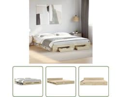 vidaXL Houten Bed - Bedframe - Bedframe met lades bewerkt hout sonoma eikenkleurig 180x200 cm - Sonomapine Bed - Tweepersoonsbed - Boxspring Bed