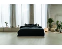 Kayori Saya Dekbedovertrek Katoensatijn - 200x200-220 + 2 slopen - Tweepersoons - Biologisch Katoen - Zwart