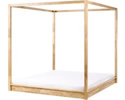 BELIANI HERLIERE - Hemelbed - Lichtbruin - 180 x 200 cm - Rubberhout