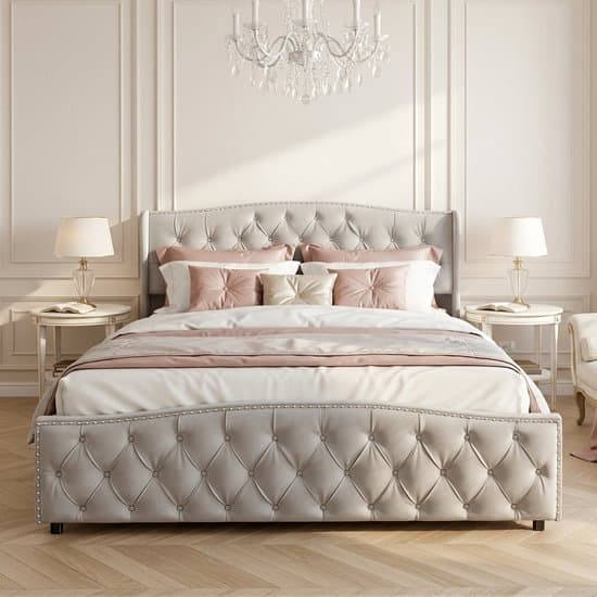 ADFBL Ottomaans Bed 160x200 cm Grijs - Gestoffeerd Bed met Opbergruimte | Gecapitonneerd Fluweel