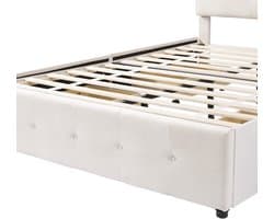 Gestoffeerd Dubbelbed 140x200 cm, Met 4 Opberglades en Hoofdeinde, Zijden Stof en Metalen Frame, Beige, Zonder Matras