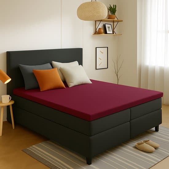 Saphira ESSENTIALS Badstof Topper Hoeslaken – Bordeaux – 160x200/220 cm – 20 cm Matrashoogte – 360° Rondom Elastiek – Luxe Comfort & Perfecte Pasvorm